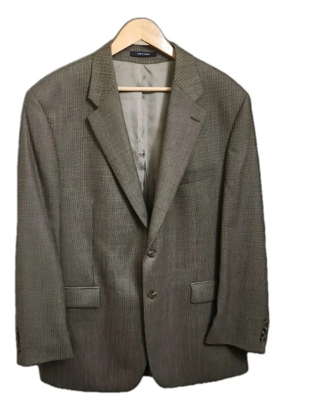 LAUREN RALPH LAUREN 100% WOOL MENS 46R OLIVE GREEN/BROWN HOUNDSTOOTH SPORT COAT